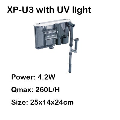 Filtre suspendu pour aquarium, lumière uv submersible 3- en -1 , filtre externe pour aquarium, cascade, écumeur de surface: Xpu 3 avec lumière uv / 220v 50hz