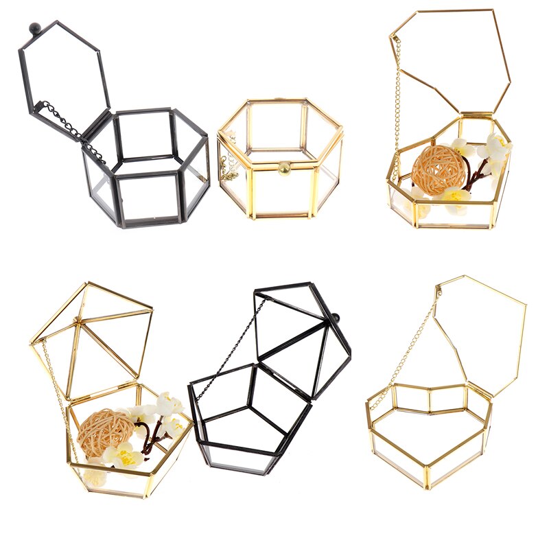 Caja geométrica de cristal transparente para joyería, organizador de joyería, soporte, caja de anillo, collar, pulseras, pendientes, accesorios de almacenamiento de joyería, 1 ud.