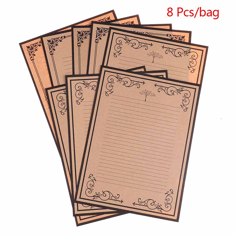 8 hojas/juego de letras de papel Estilo Vintage europeo papelería Kraft Oficina suministros carta papel sobres