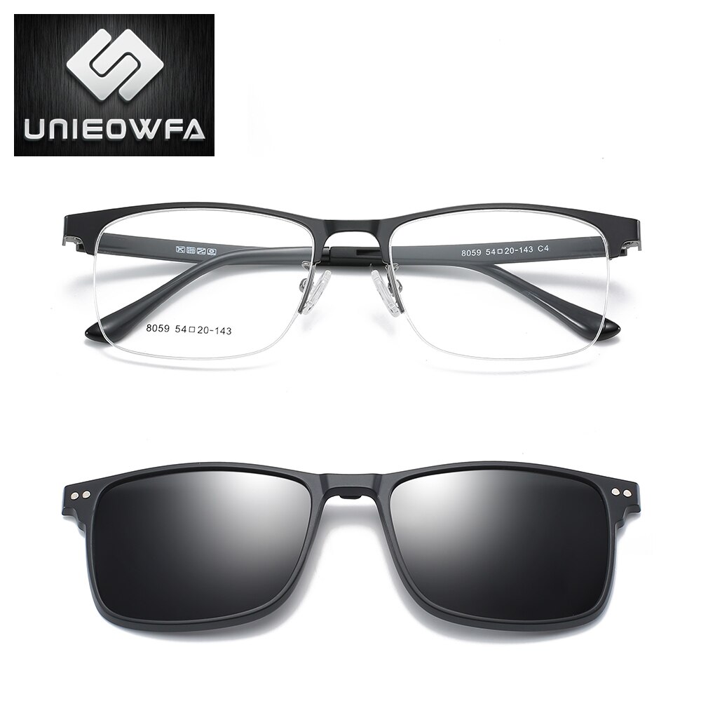 Imán Clip en gafas hombres marco Clip polarizado gafas de sol de hombres prescripción óptico montura de gafas miopía grado gafas: C2 Black Gray