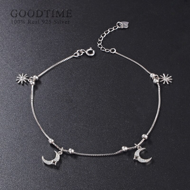 Argento di modo Calzino Per Le Donne 100% 925 Sterling Silver Bead Luna Cavigliera Regalo Per La Moglie Della Signora Dei Monili Del Piede Accessori Per partito