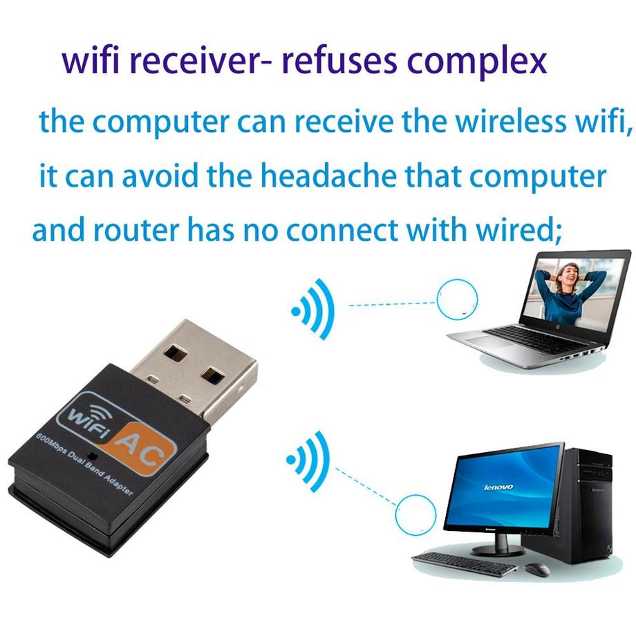 Grwibeou Wireless 2.4G 5G Usb Wifi Receiver Adapter Dual Band 600mbps HZ Pc Adapter 802.11ac Wifi Transmiter Support Windows Mac