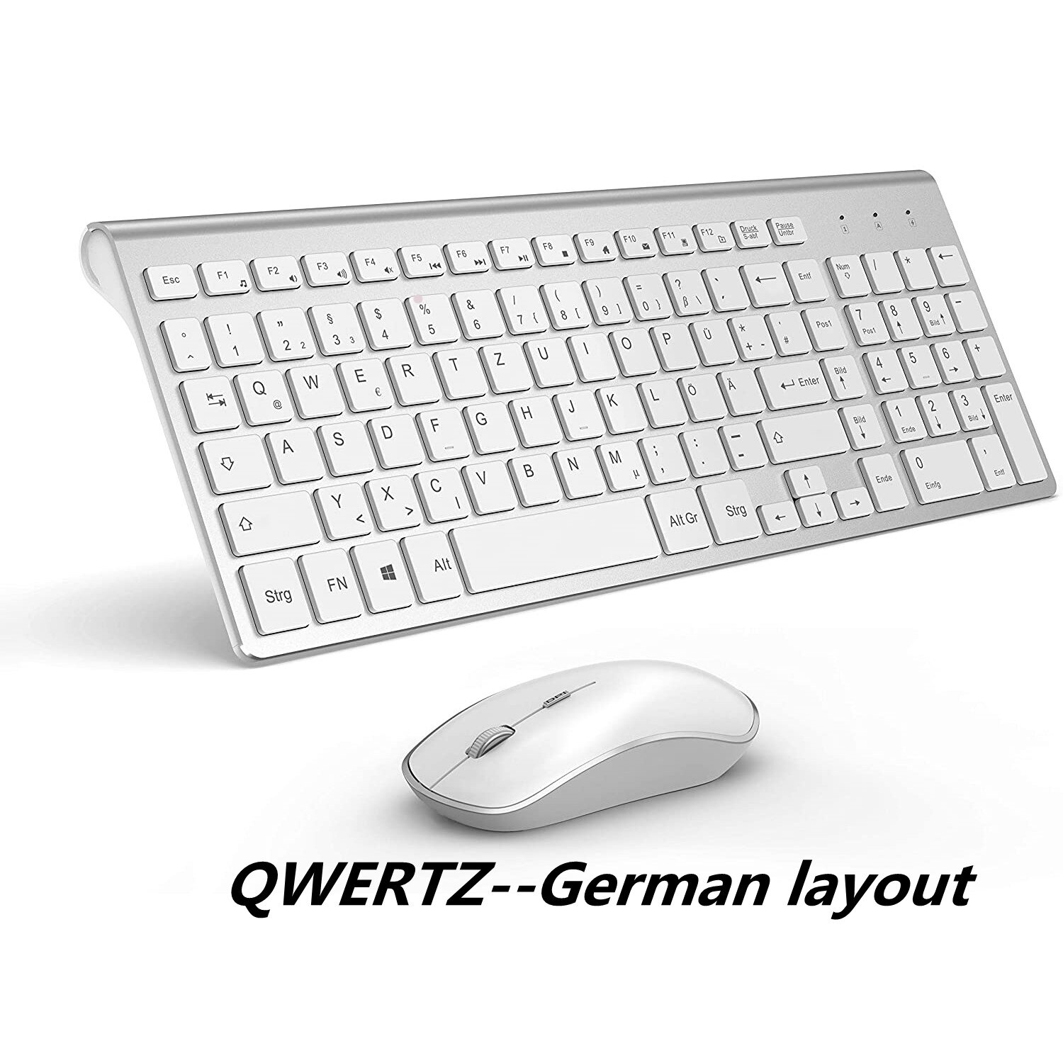 Wireless Keyboard Mouse,Full Size With Numeric Keys。Compatible with IMac Mac PC Laptop Tablet Computer Windows (Silver White): D E  Silver White