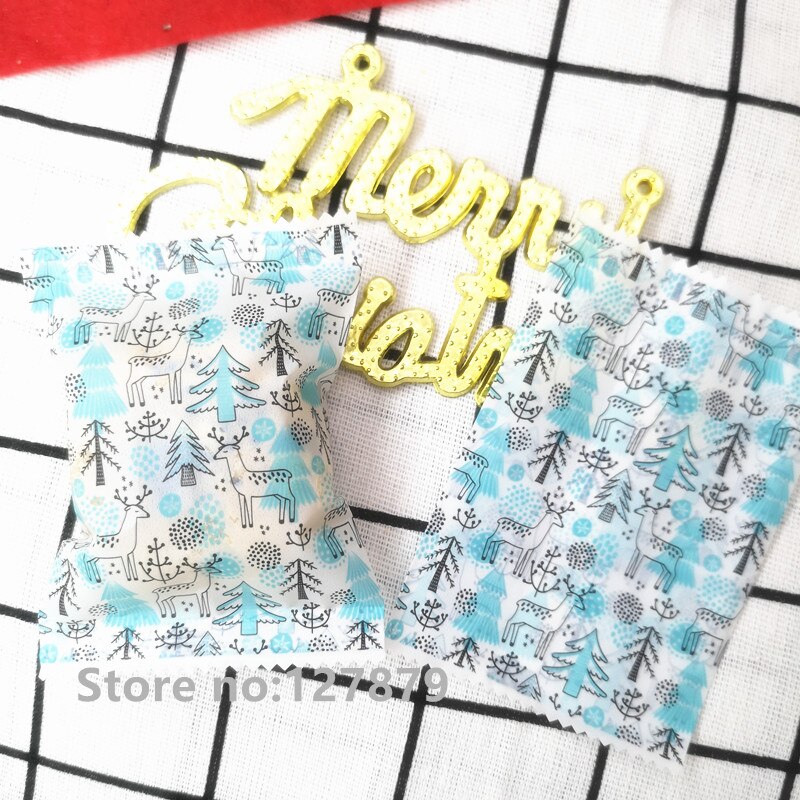 50 stuks Kerst Xmas Elanden Dessert Tassen Heat sealing Plastic Koekjes Bakken tassen Cake Biscuit Candy Plastic Verpakking Zakken