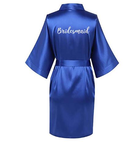 Robe de Mariée Kimono en Satin Bleu Royal avec Lettres Blanches, Vêtement de Mariage, pour Femme,