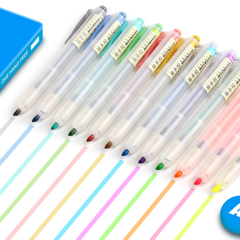 Andstal unik pastel / fluo / blød / retro udtrækkelig highlighter pen 6/12 stk fluorescerende farve til skolemarkør papirvarer kontor