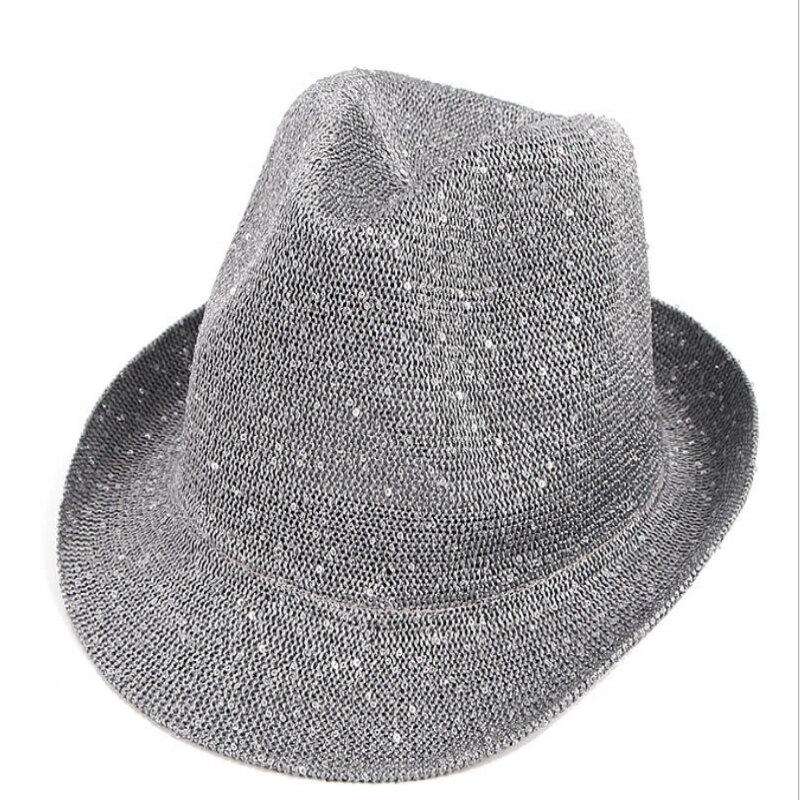 Lato siatkowany, z cekinami brokat jazzowy kapelusz dzianiny lekki oddychający kapelusz na plażę fedora moda taniec uliczny kapelusz