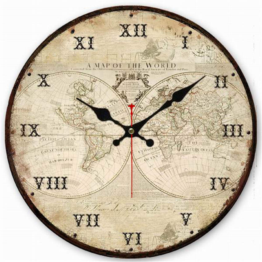 Relojes Antiguos Silent World Map DE velero reloj decoración del hogar para oficina estudio cocina Relojes de pared artística grande sin sonido tic-tac: Bridge World Map / 40cm(16inch)