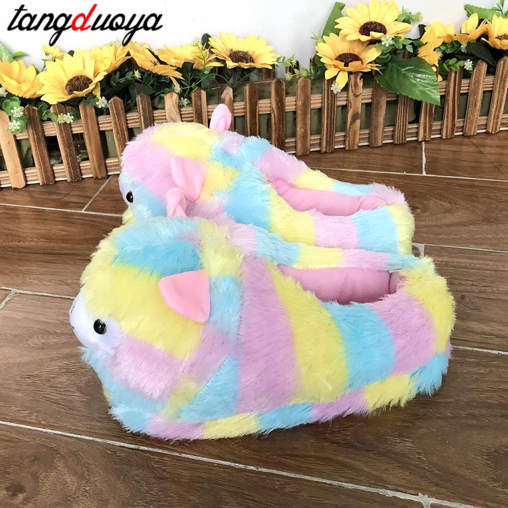 Schattige cartoon alpaca's dames winter huis pantoffels warme pluche binnenschoenen antislip flats huis vloer schoenen voor dames