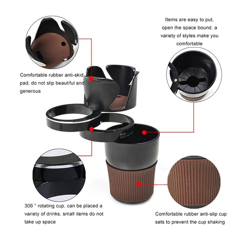 Bil multi mugghållare multifunktionell organizer 4 in 1 flask insats för dricksvatten kaffe mobiltelefon solglasögon (svarta)