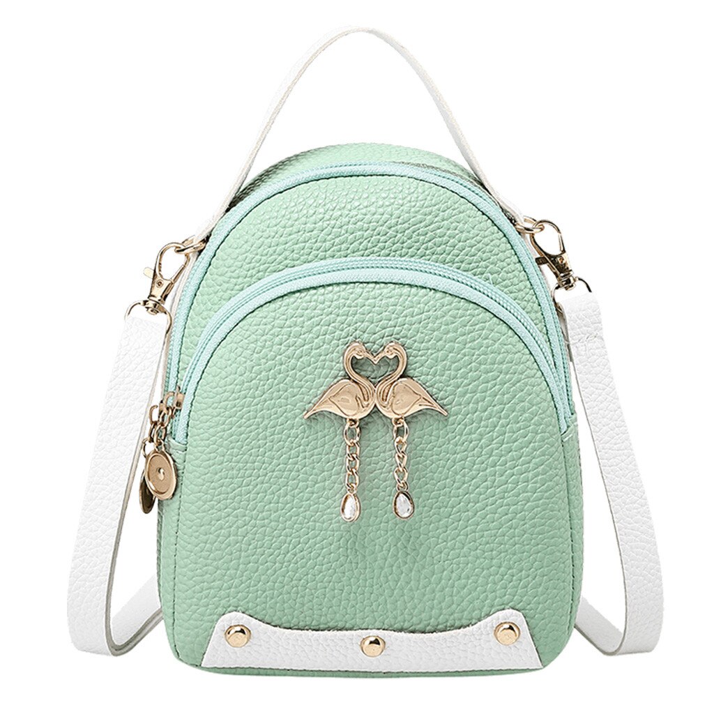 Mini Backpack Women PU Leather Shoulder Bag For Teenage Girls Multi-Function Small Bagpack Female Ladies School Backpack #YJ: Green