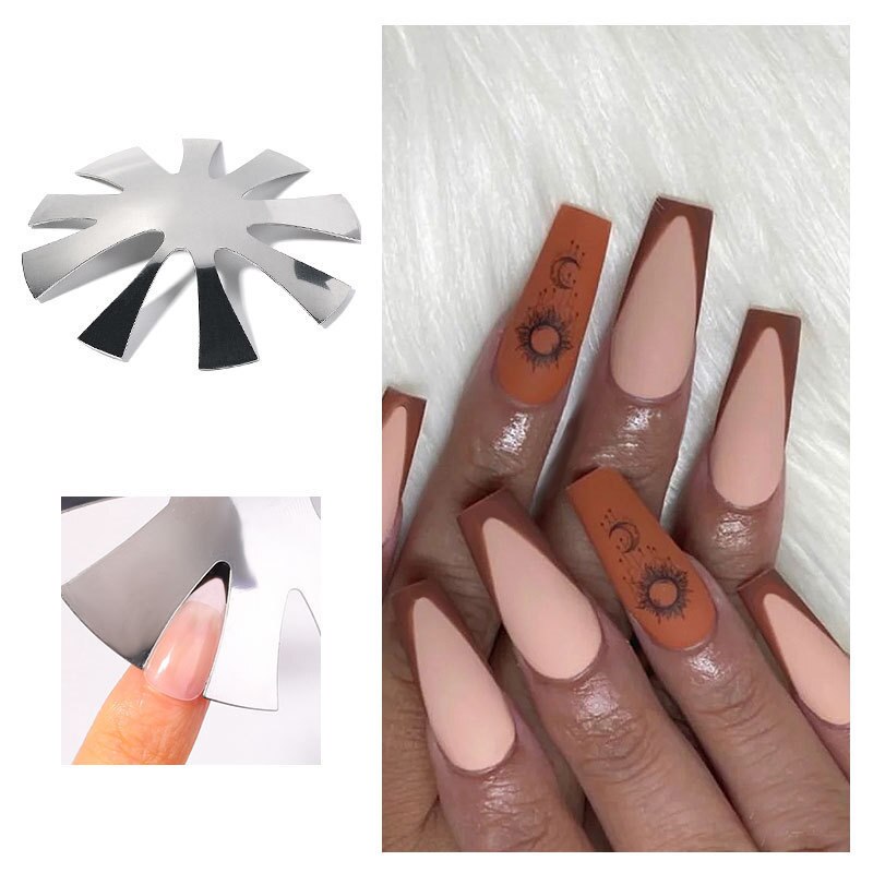 Franse Stijl Nail Rvs Platen Model Polijsten Manicure Diy Nail Art Tools Salon Nail Template