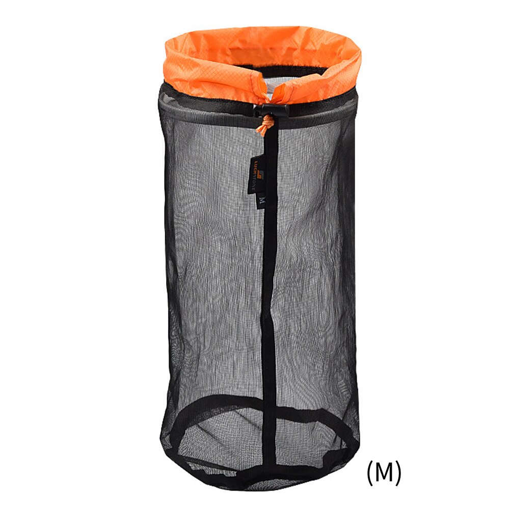 Camping hjem ultralet snøre legetøj mesh opbevaringspose vandreværktøj rejser arrangør ting foldbar udendørs sportsæk: Orange m