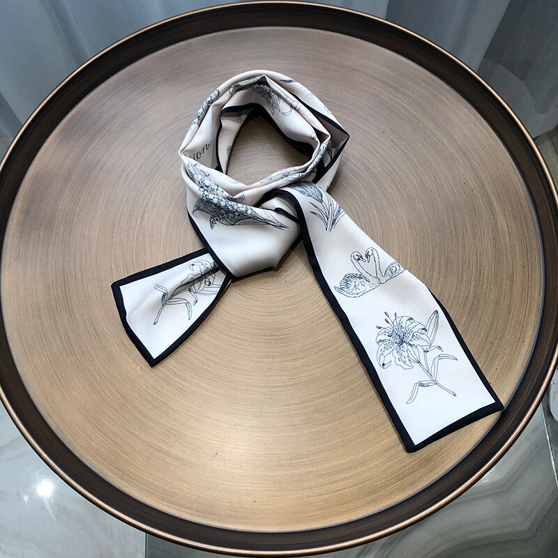 SIGISHIR Classic Retro Series Constellation Garden French Women's Silk Scarf Versatile Simulation Silk Scarf Small Ribbon Scarf