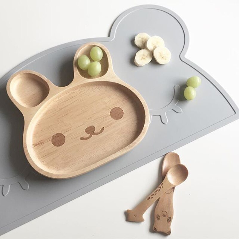 Plato de comida de bebé de madera, Platos de alimentación de bebé Prato, juego de Platos de alimentación para niños, juegos de vajilla para niños, cuenco, bandeja para Decoración
