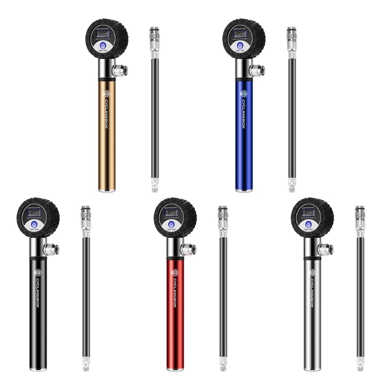 Sykkel mini pumpe med trykkmåler lcd digital skjerm 120 psi slange ultralett mtb sykkel dekk inflator