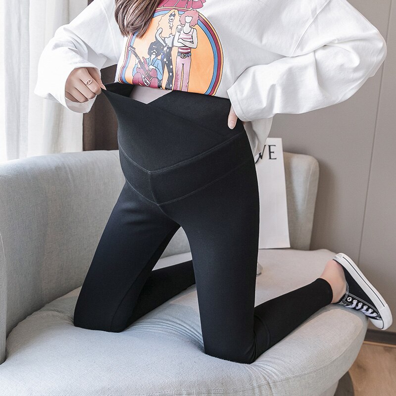 Leggings i forårsren bomuld til gravide kvinder: Ren sort / M