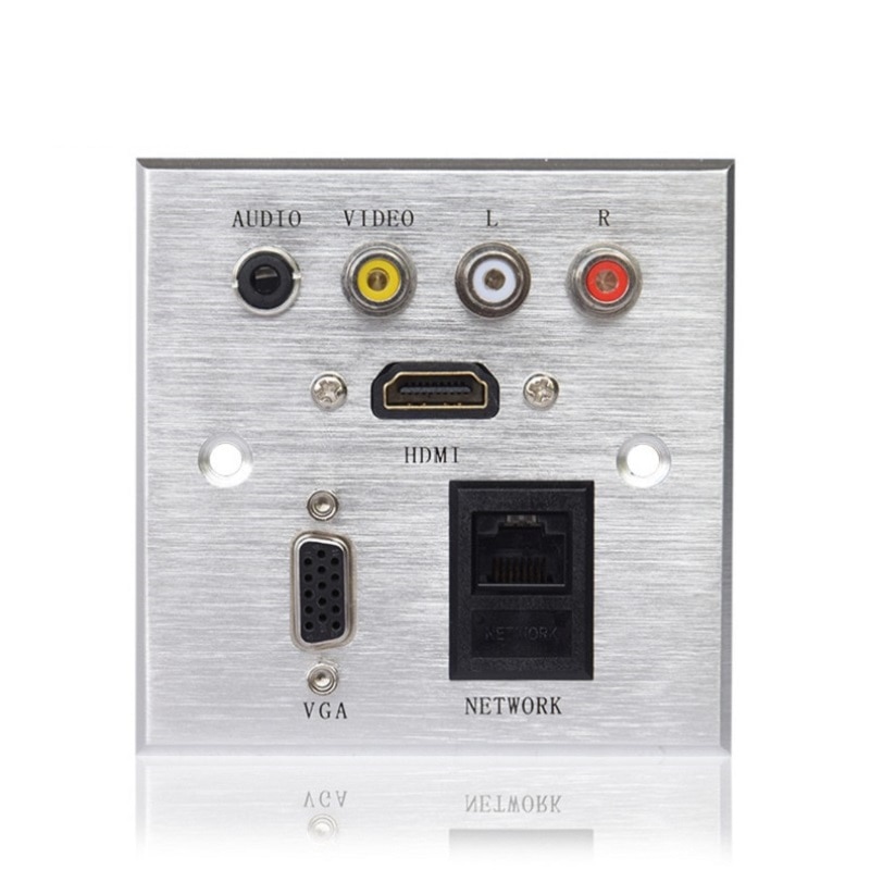 Prise murale multimédia, panneau en aluminium, compatible HDMI, VGA, RJ45, Jack 3.5MM, FL + FR, Interface de Signal