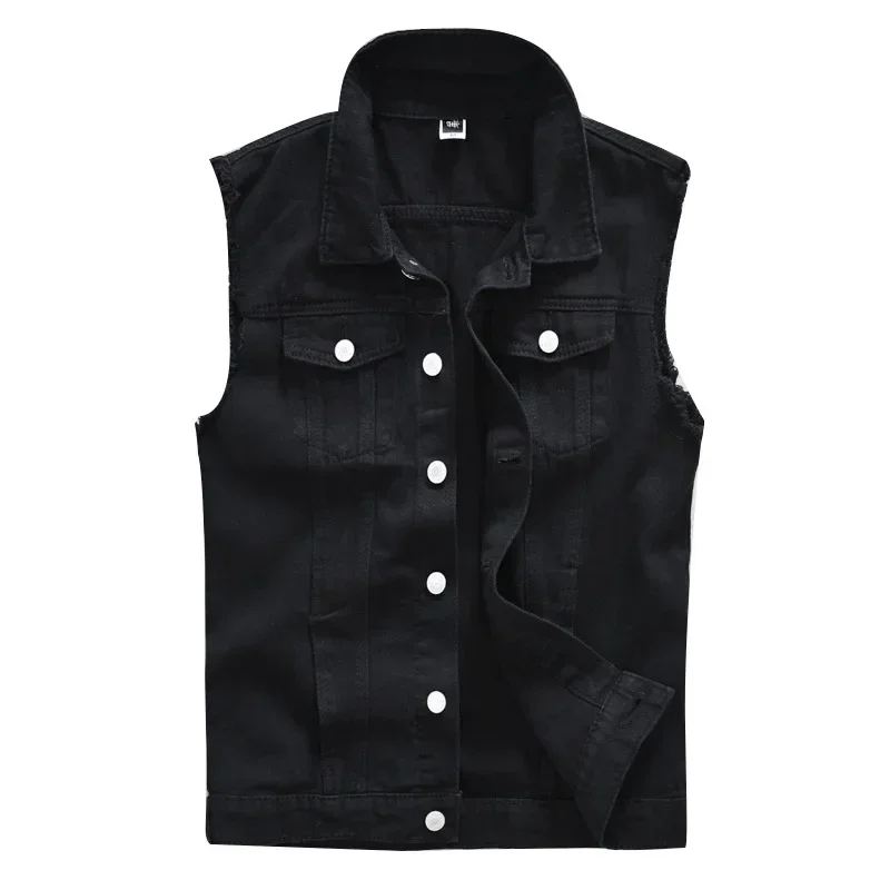 2025 Mannen Mouwloos Jeans Vest Zwart Denim Vest Voor Mannen Casual Cowboy Paard Clip Cowboy Vest Mode Cowboy tops 5XL 6XL: M / Black