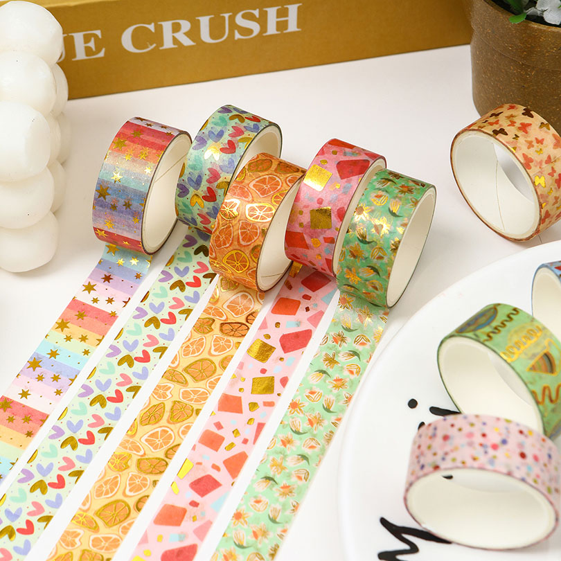 12Pcs Fruits Washi Tapes Scrapbooking Supplies Washitape Gold Foil Stamping Ocean Diary Cinta Adhesiva Decorativa Washi Tape Set