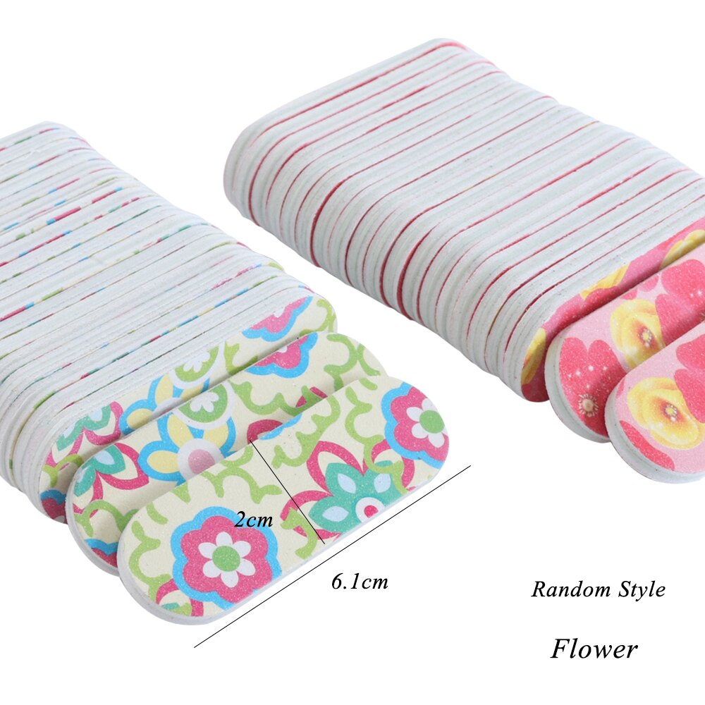 Mini lixa de unha para manicure, lima de beleza completa, pequena colorida, tampão rosa de flores finas, ferramentas de manicure e esponja para arte de unha, 20 peças cha22