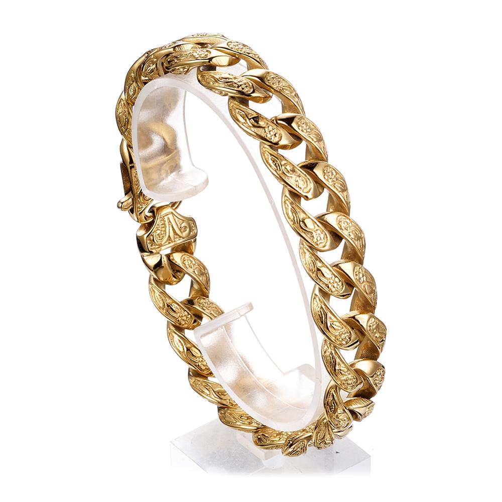 Rvs Goud/Zwarte Cubaanse Miami Ketting Link Armbanden Voor Mannen Jongens Hip Hop Rock Sieraden 15*220 Mm
