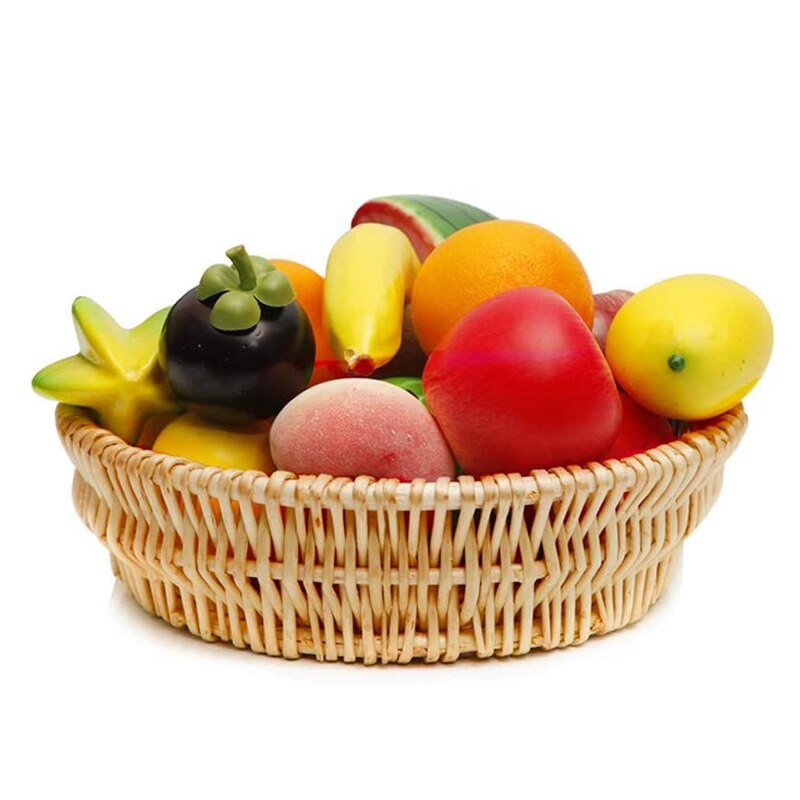 Hand-Woven Basket, Wicker Basket, Food Serving Basket for Bread, Fruit, Vegetable Storage, Basket