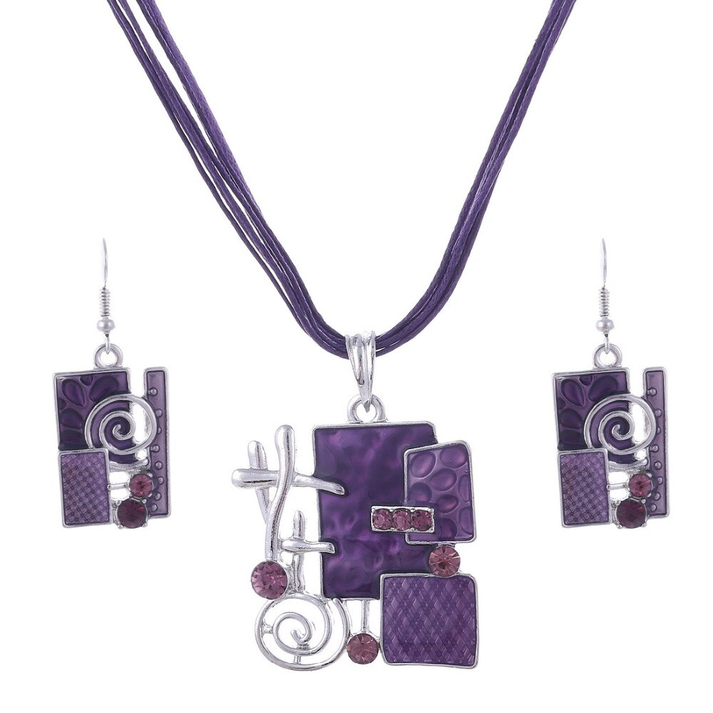 Emalje smykke sæt delikat læder reb vedhæng geometri choker halskæde øreringe sæt boho smykke sæt