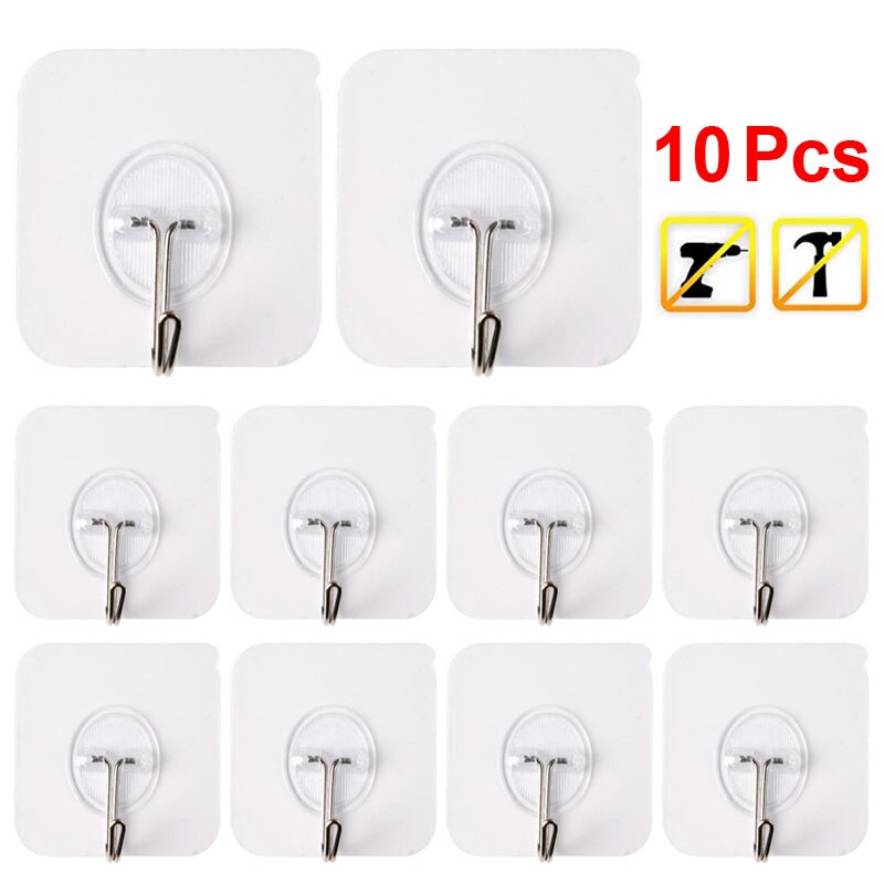 Strong Self Adhesive Hooks Waterproof Transparent Door Wall Sticker Hanger Hook Suction Heavy Load Rack Cup Sucker for Kitchen: 10pcs