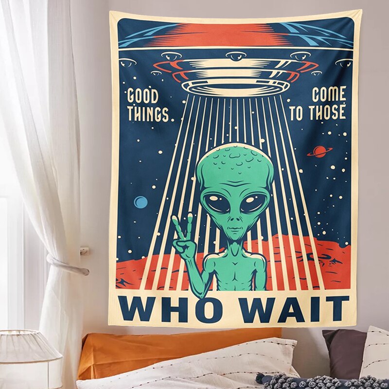 Alien Tapestry Outer space Wall Hanging hippie Art Wall Hanging Tapestries poster for Living Room Home Dorm Decor print cloth