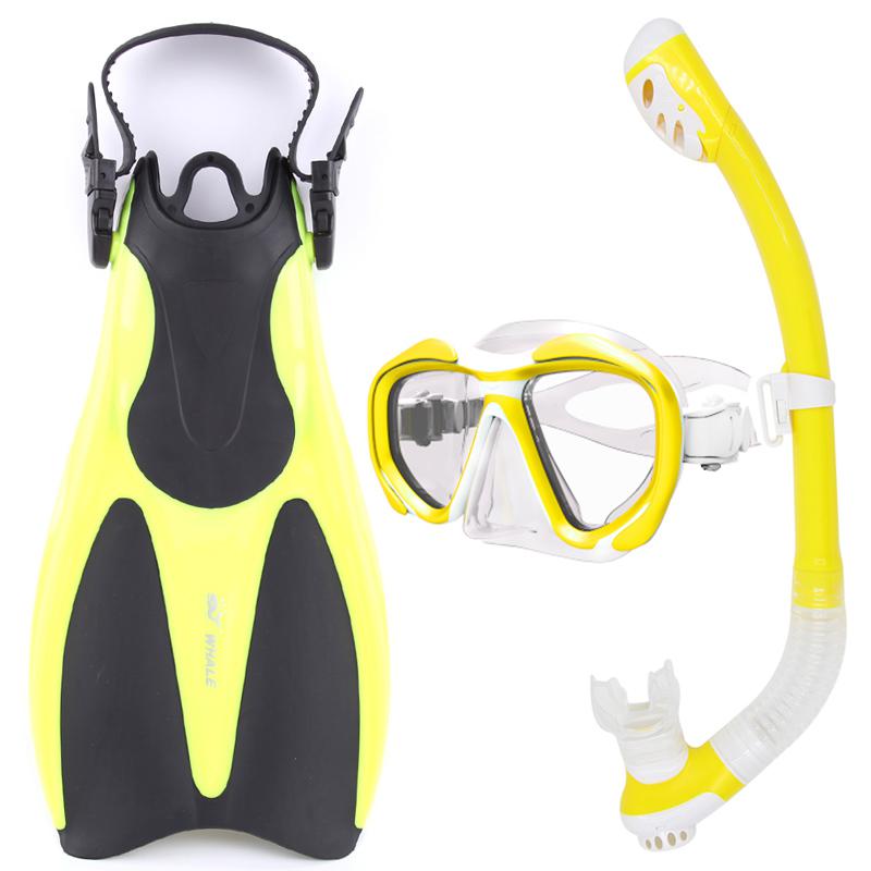 Équipement de plongée sous-marine avec baleine et tuba longue durée, Tube respirant, chaussures avec masque de plongée sous-marine, tuba, ensemble à nageoires: Yellow ML-XL