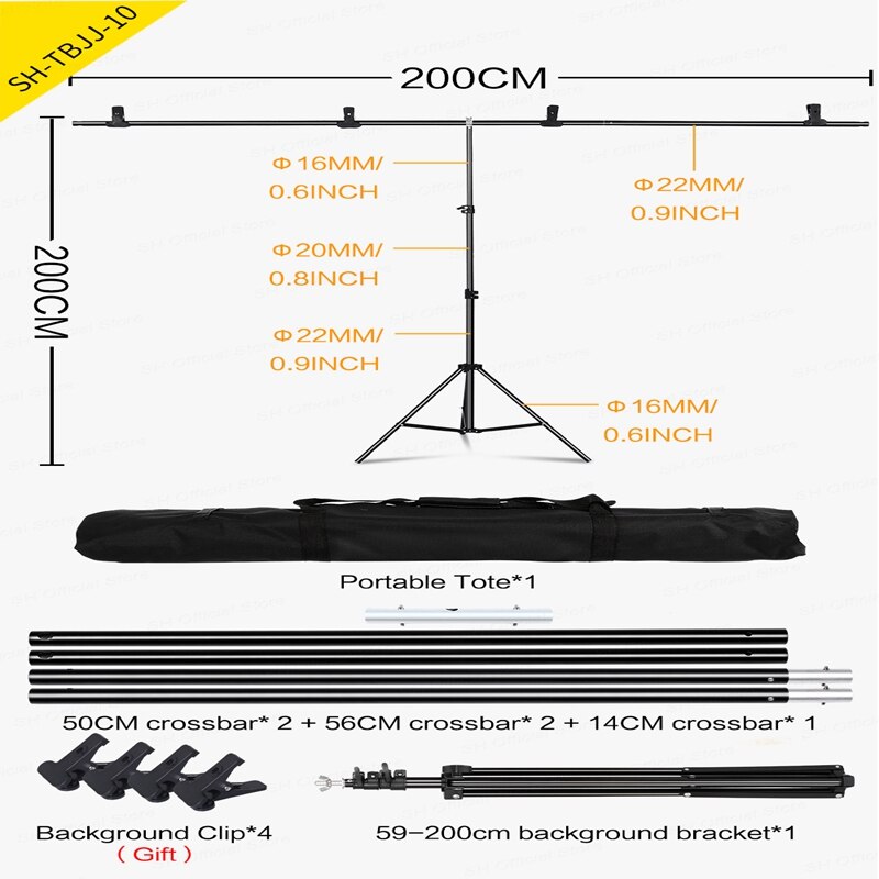 Photography T-Shape Backdrop Background Stand Frame Support System Kit For Photo Studio Video Chroma Key Green Screen With Stand: SH-TBJJ-10