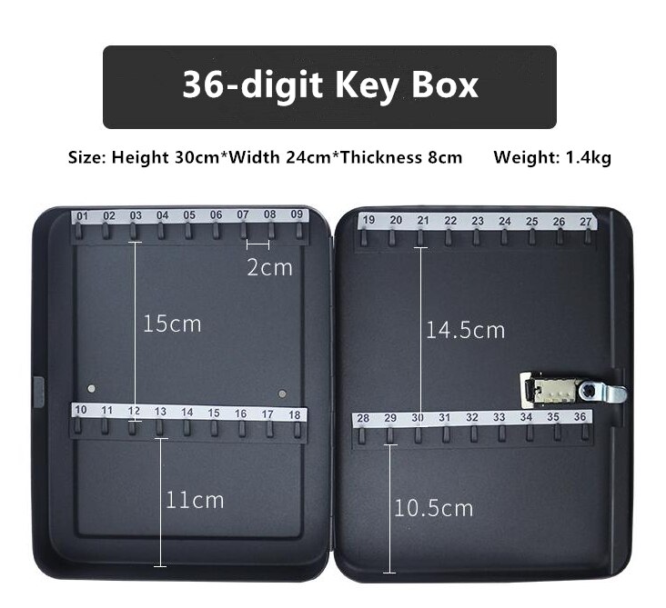 Wall Mounted Key Storage Secret Box Organizer Password Security Combination Lock Home Key Safe: 36-digit Key Box