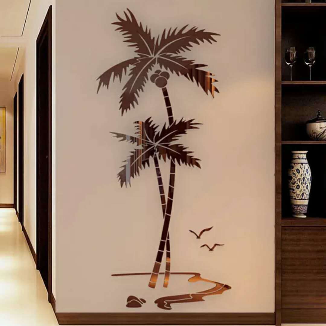Coconut tree 3D acrylic wall stickers living room room decoration background wall decoration stickers: Brown / 40x90cm
