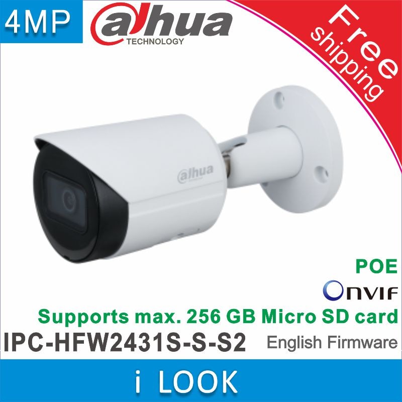 Dahua Internationale Versie IPC-HFW2431S-S-S2 4MP Ip Camera Ingebouwde Sd-kaartsleuf P2P Camera Cctv Poe Ir 30M IP67