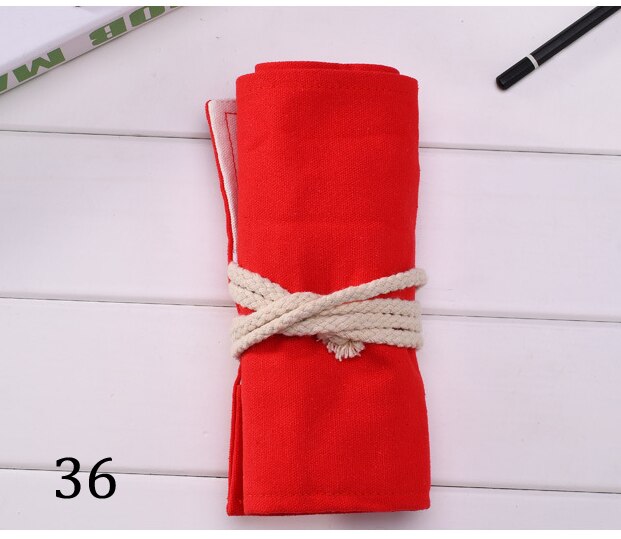 36/48 hål diy soild pennväska canvas pennfodral målning ritning stationär rulle påse smink pensel pennhållare förvaring etui: 36 röda