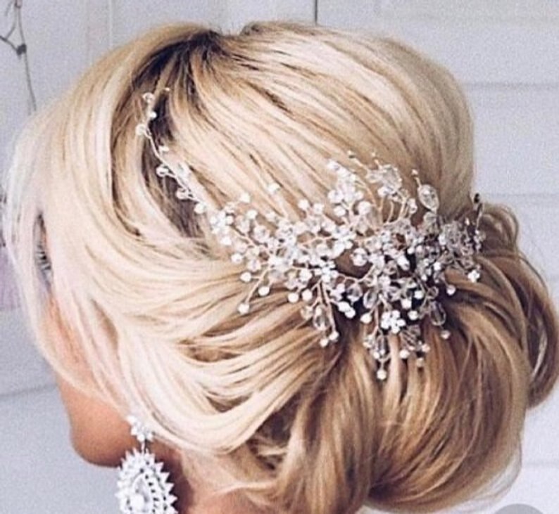 Rhodium Vergoldeter Haarkamm Mit Kristallen – 65 Mm, Silberfarben, Swarovski-Kristalle, Für Hochzeit & Freizeit