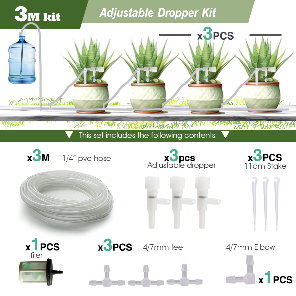 1/4" Clear PVC Hose Regulating Valve Dropper Drip Irrigation Kit for Garden Balcony Plants Pots Siphon Principle Watering System: WHITE