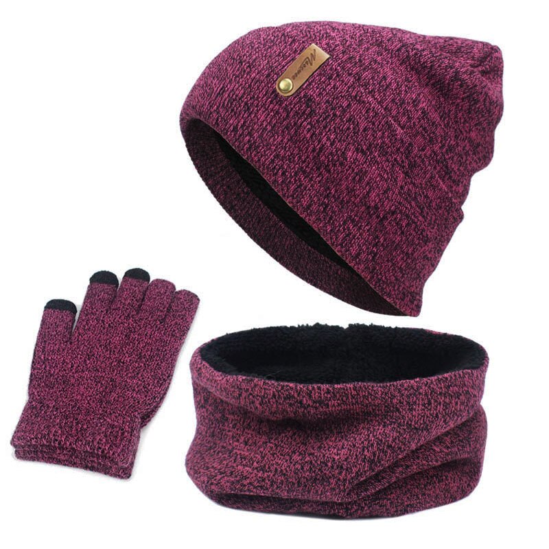 3 stk skullies beanie hat tørklæde handsker sæt til mænd og kvinder vinter udendørs varme tykke beanies cap med foring ring tørklæder sæt: -en