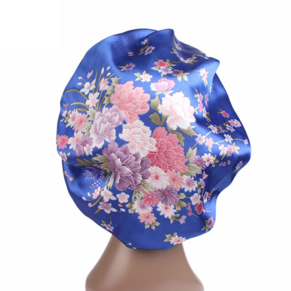 Unisex Adults Satin Nightcap Wide-brimmed Floral Men Women Sleeping Cap for Spring Autumn Winter Shower Cap