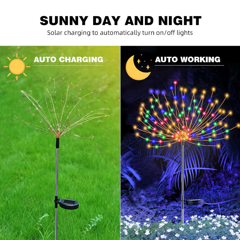 8 Mode Op Zonne-Energie Outdoor Grasbol Paardenbloem Vuurwerklamp 90/120/150/180/200 Led Voor Tuin Gazon Landschap Licht