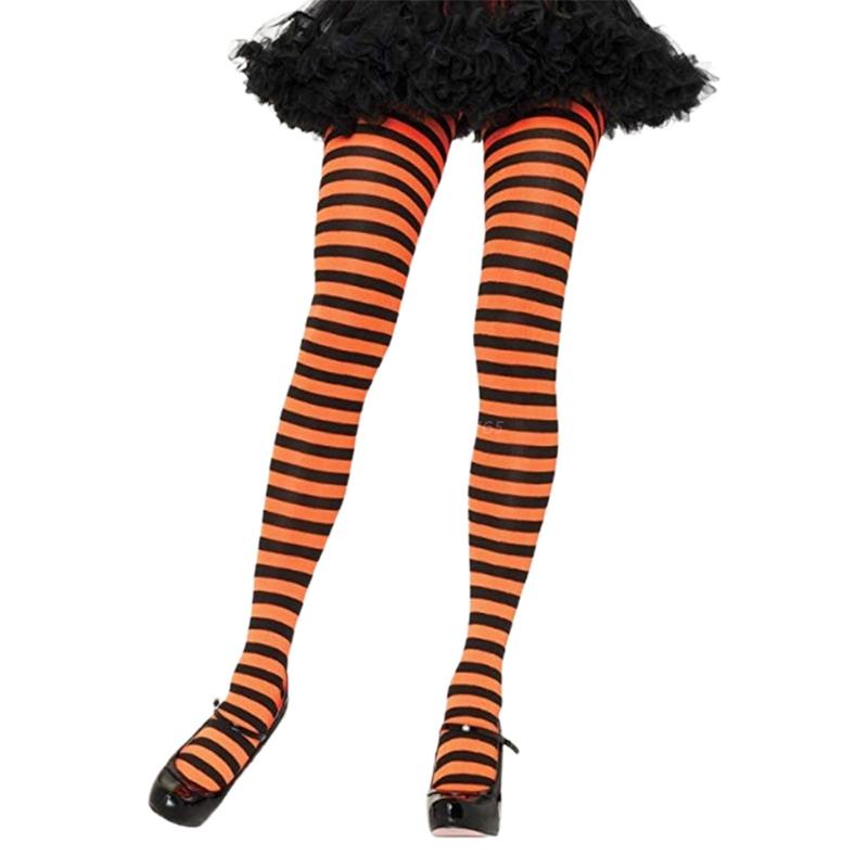 Collant a righe multicolore arcobaleno da donna calze opache collant sottili per costume Cosplay di Halloween di natale: arancia nero