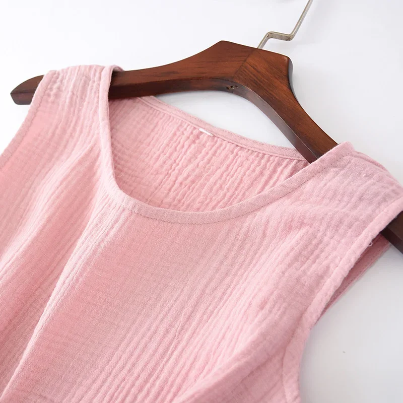 100%  cotton gauze women's dress solid o-neck short basic house nightgown female dress 121964 wla