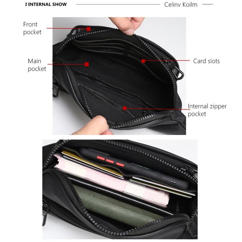 Celinv koilm merkevare fanny pack slim myk oxford klut unisex vannavstøtende midje bag pack for mann bryst sling bag motorsykkel