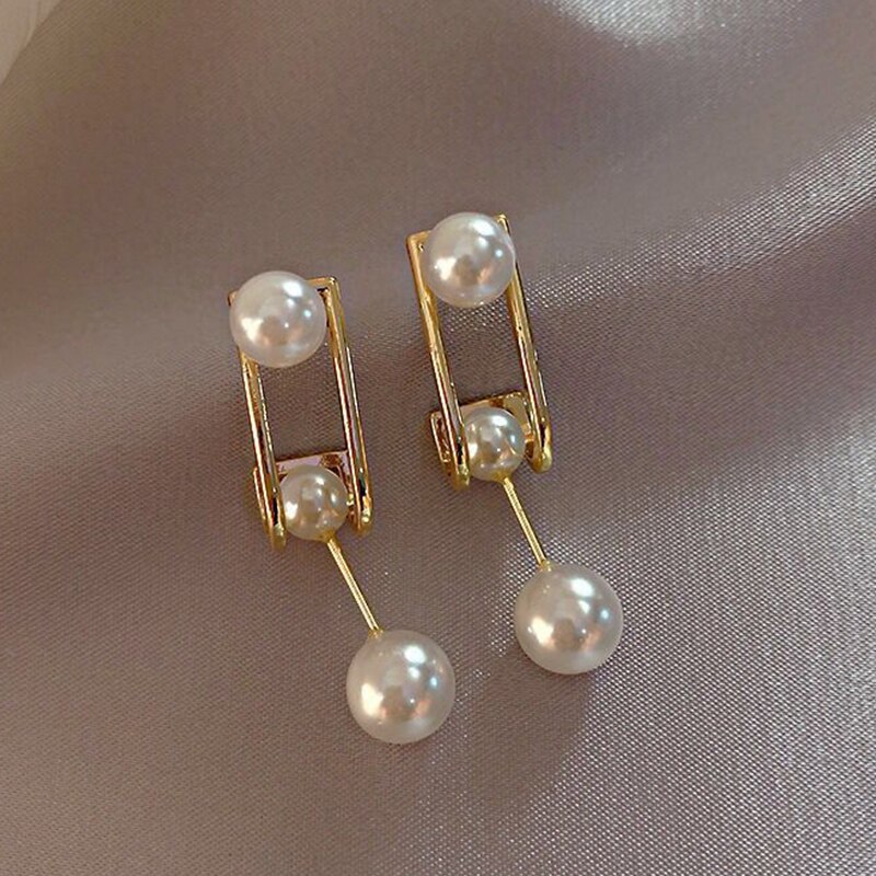 Perle firkantet geometrisk pin dangle øreringe til kvinder koreanske smykker luksus piger fest øre smykker: 3
