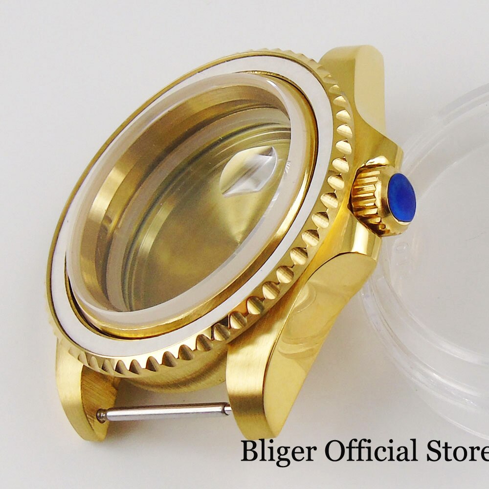 Gold Coated 40mm Watch Case Sapphire Crystal Fit NH35 NH35A Movement Solid Backcover