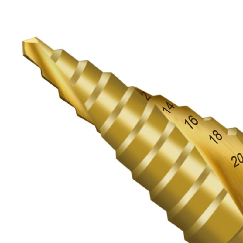 4-22mm Titanium Coated Spiral Slot 4241 Hexagon Shank Pagoda Drill Step Drill Bit High Speed Steel Reaming Drill Hole Spiral Gro