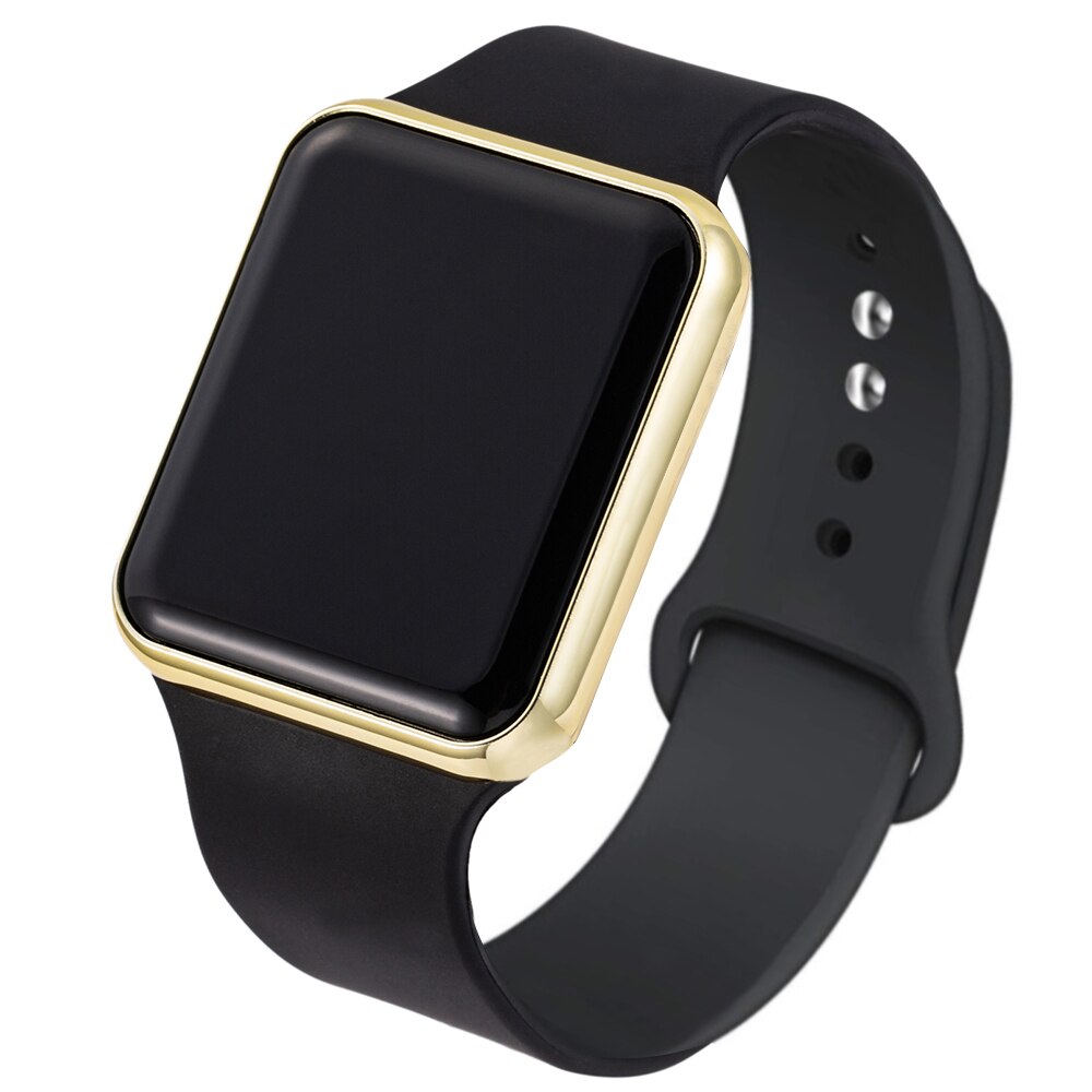 Kvinder mænd unisex sport led digitalt armbåndsur silikonerem elektroniske ure ure relogio feminino: Sort guld