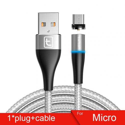 Cabo usb magnético de carregamento rápido, tipo c para carregador de dados e carregador de celular: Silver Micro USB