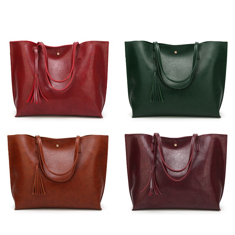 Bolso de mano de piel sintética con grande para mujer, bandolera de piel sintética con cera de aceite, borla, 01-SB-ylssst